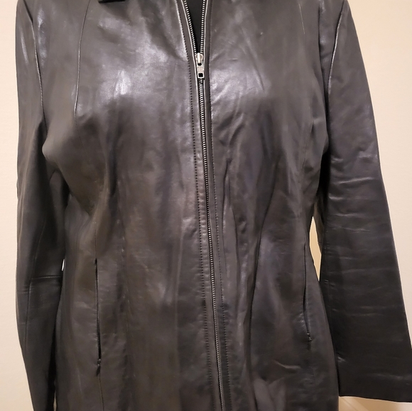 Black leather zip up Jacket - Picture 2 of 2